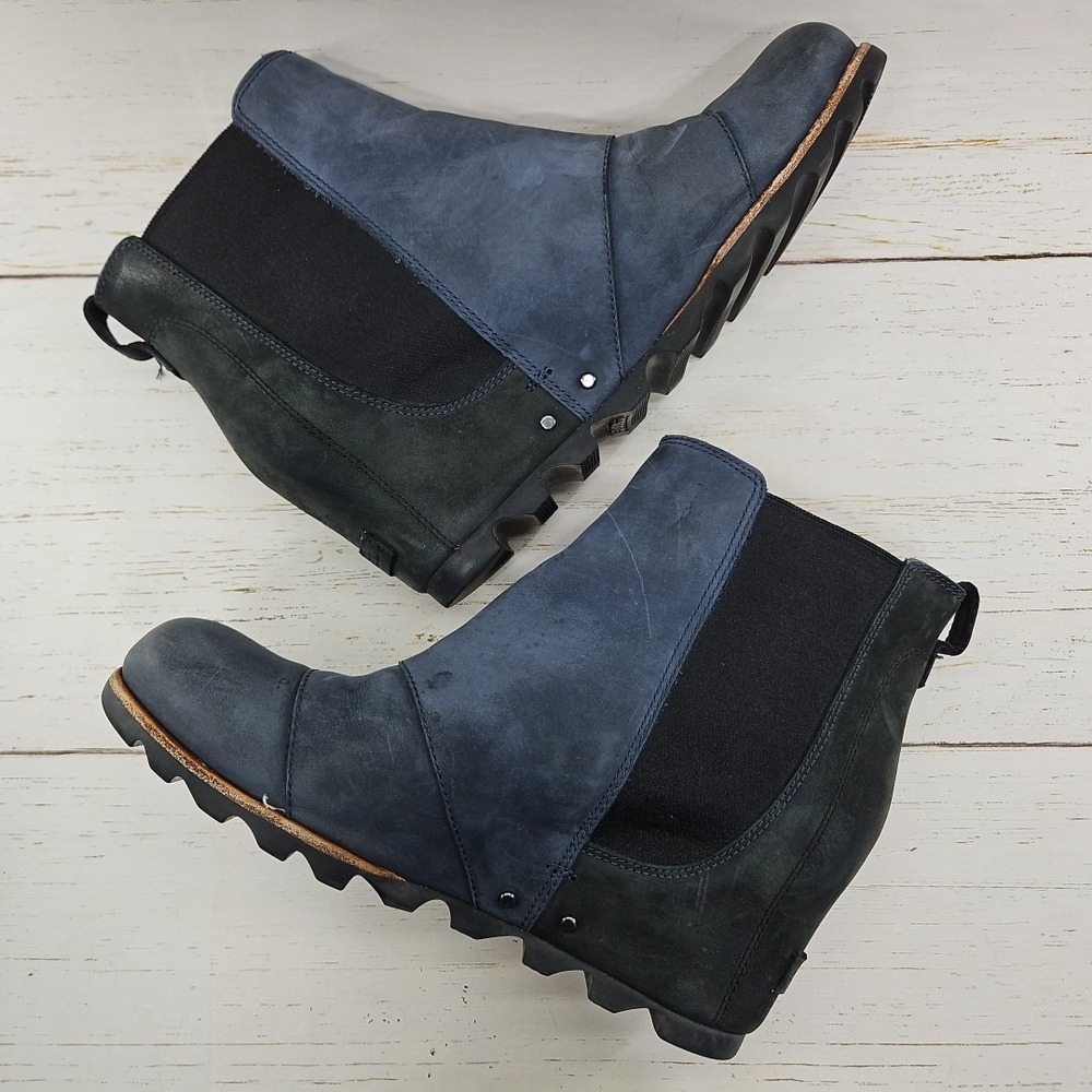 Sorel Lea Wedge Chelsea Womens 10 Blue Black Leather Ankle Boots NL2704-464 - Picture 7 of 10